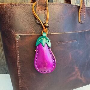Genuine Leather EGGPLANT Bag Charm Crossbody Purse Bag NEW